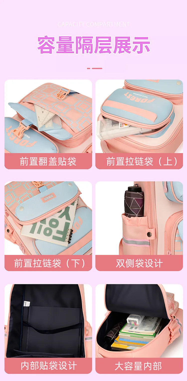 school bag Kids backpack water proof Preschool Ages 6-18 Spine protection Reduce the burden Large capacity