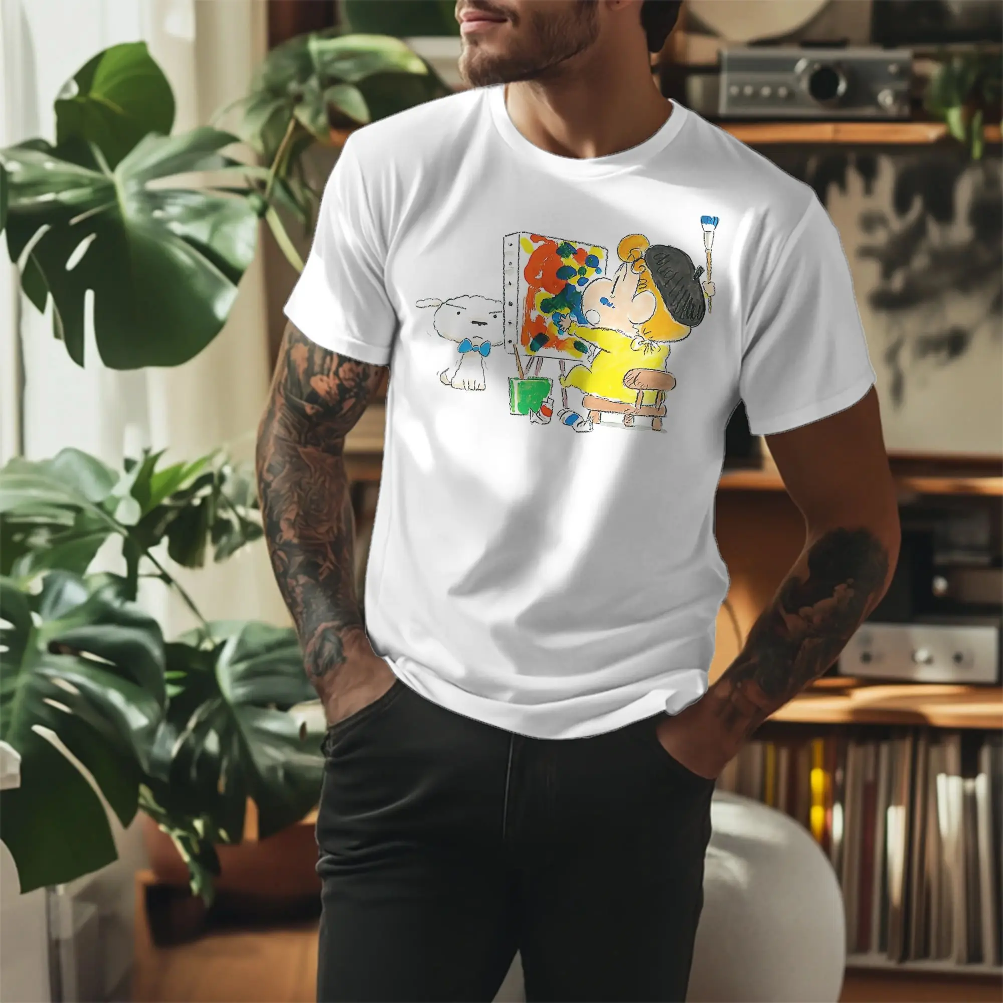 Leisure Crayon Shin-chan Cute T Shirt Men O-neck Short Sleeve Tops  Cotton Summer Clothing