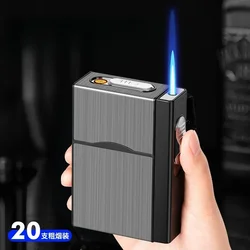 USB 3-in-1 multifunctional gas electric cigarette case lighter can hold 20 cigarettes metal inflatable cigarette case wholesale