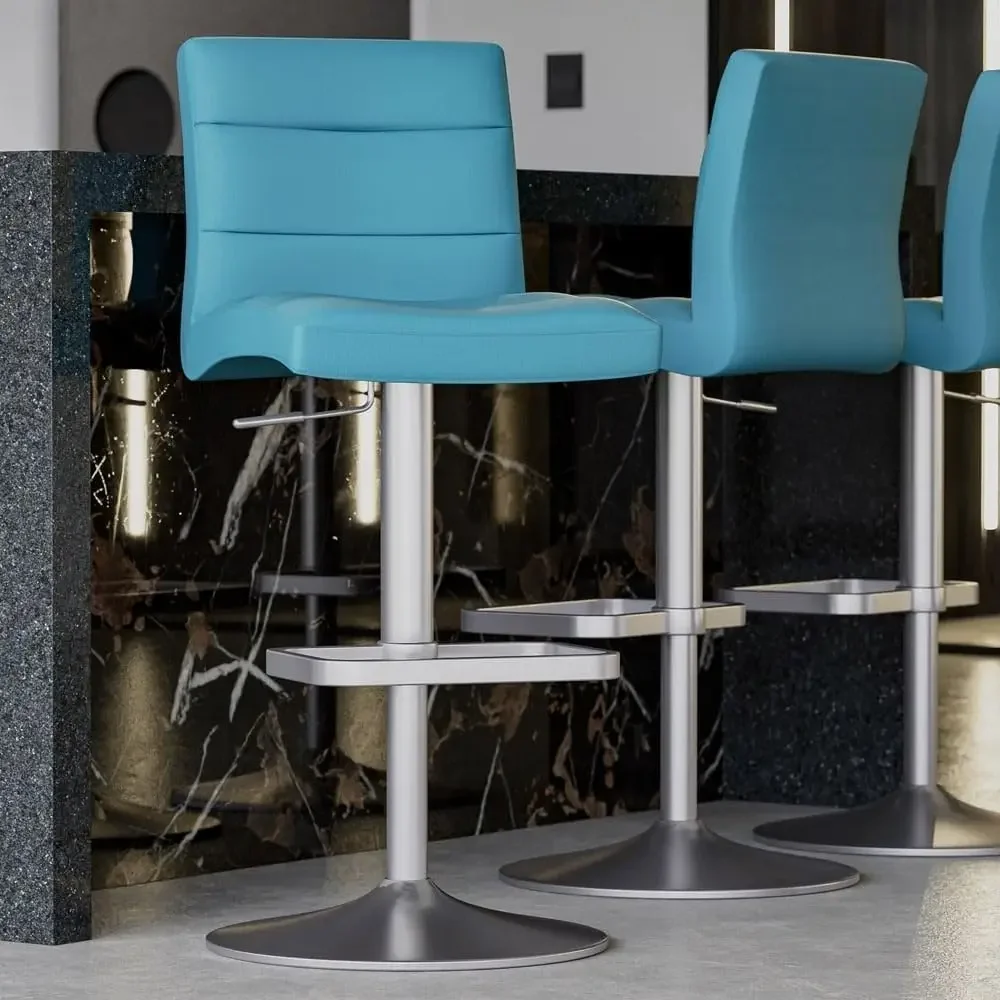 Furniture Lush Adjustable Height Teal Swivel Armless Bar Stool with Brushed Steel Base