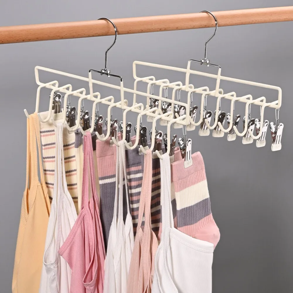 

Multifunctional No Trace Clothes Hanger with Multiple Clips for Underwear Suspenders Hats and Household Use Durable Plastic