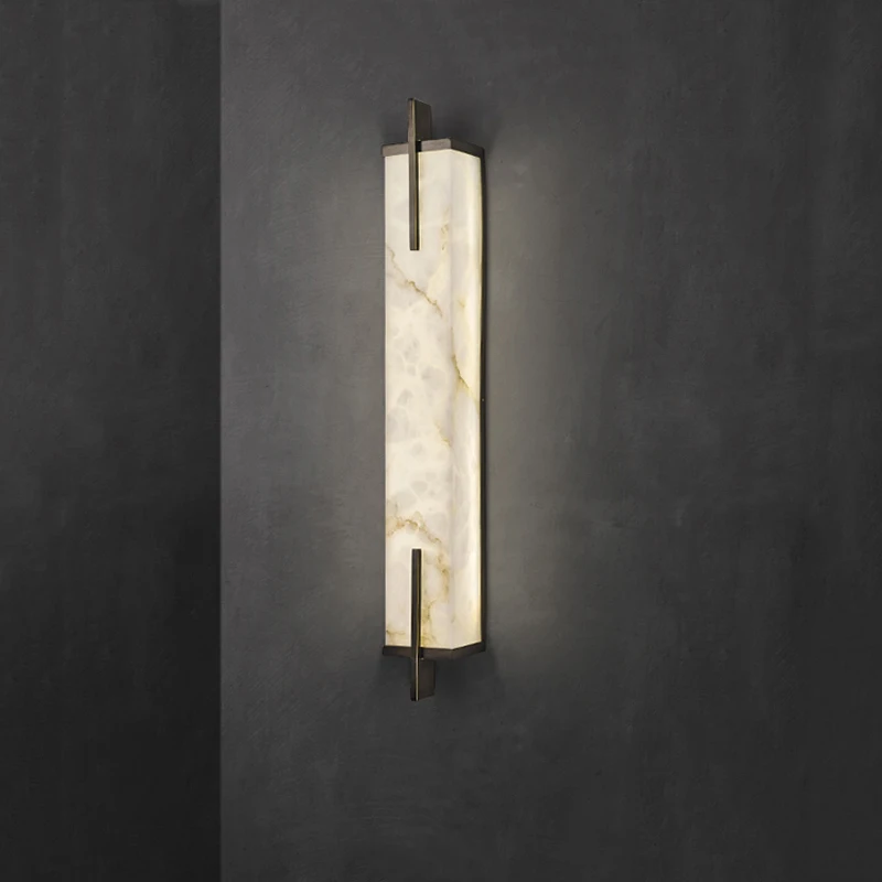 Golden Brass Marble Wall Lamp Led 60CM Neo-chinese Black Bedside Sconce Living Room Sofa TV Aisle Corridor Background Light