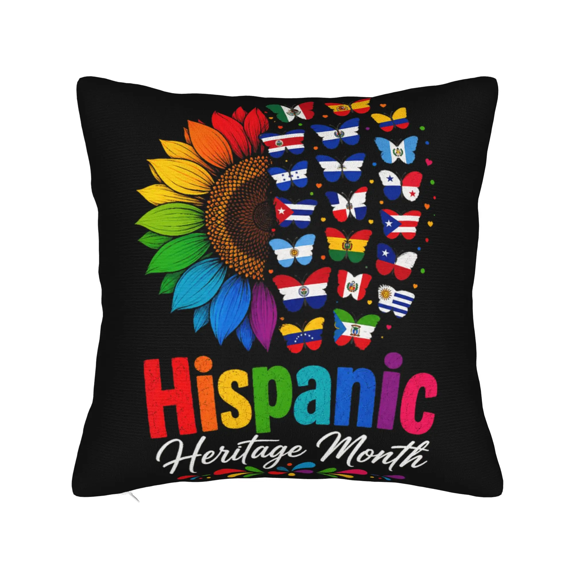Hispanic Heritage Month Sunflower Hispanic Countries Flags Pillow Case  Design Pillow Cover For Sofa Home Decor Trendy Cover