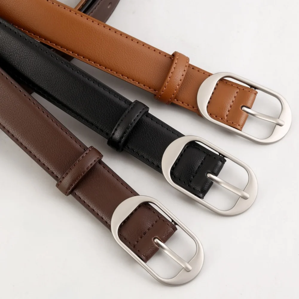 

Korean Style Black Belts for Ladies Silver Buckle Pin Adjustable Waistbelt for Trousers Jeans Women Fashion Belts Accessories