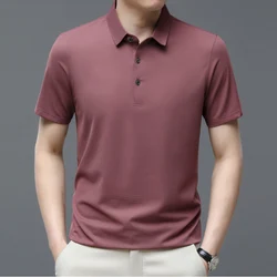 BROWON 2024 Summer Mens T Shirts New Turn Down Collar Thin Anti Wrinkle Solid Color T-shirt Man Golf Office Classics Men Clothes