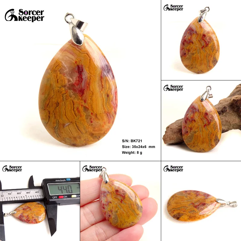 High Quality Pendentif Real Natural Crazy Lace Agate Stone Pendant Chains Necklace For Women's & Men's Jewelry Making BK996H