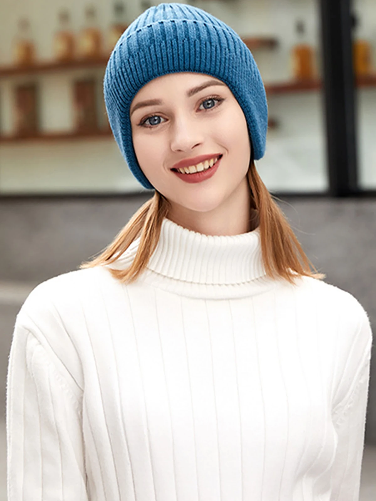 AliExpress NONE Plain Knit Ear Flap Beanie Short Fisherman Skull Cap Windproof Ear Protection Winter Hat Unisex Solid Color Cycling Warm Caps