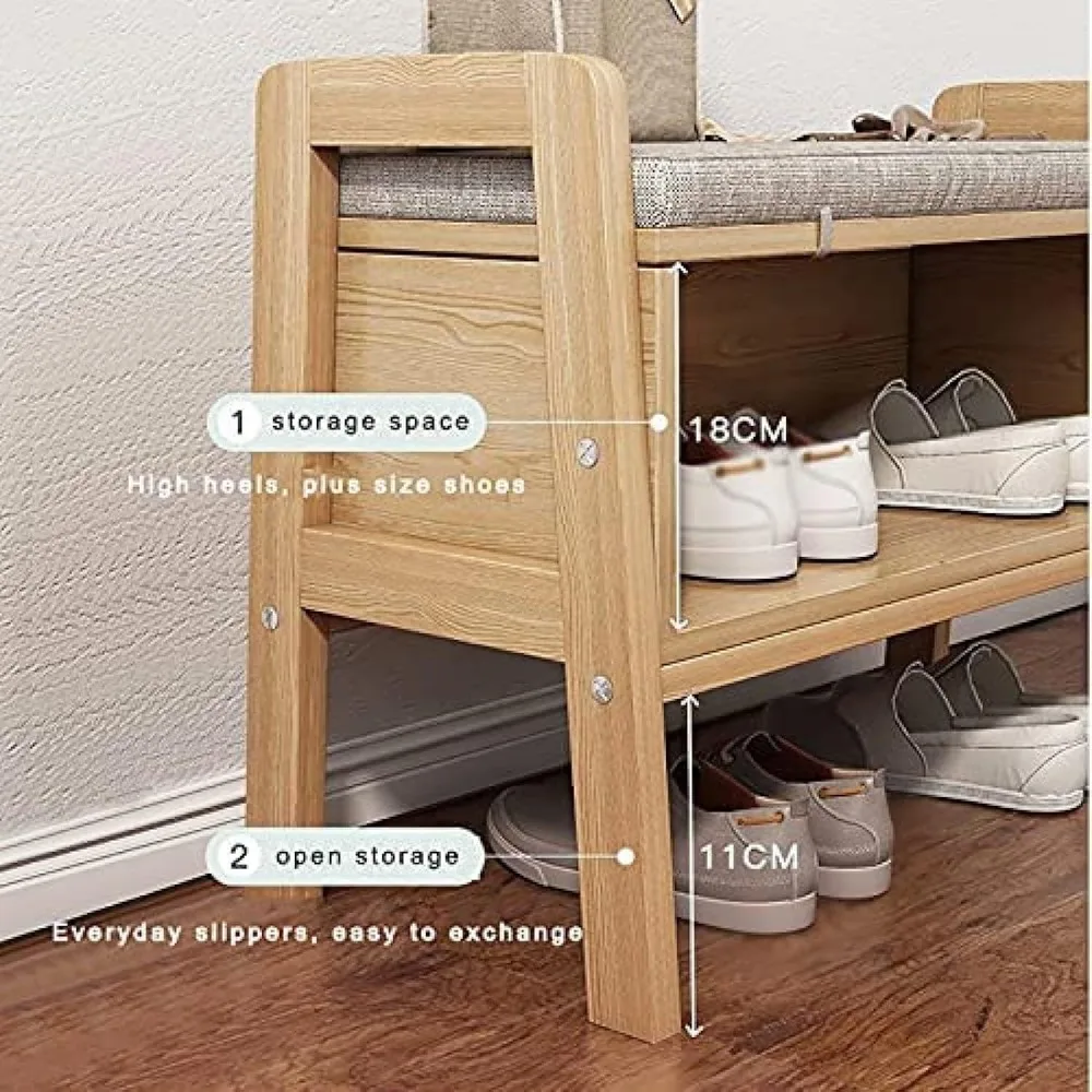خزانة تخزين الأحذية الحديثة مع مقعد منجد، مقعد من الكتان، رف أحذية المدخل، تصميم مفتوح لتنظيم الأحذية الأنيقة