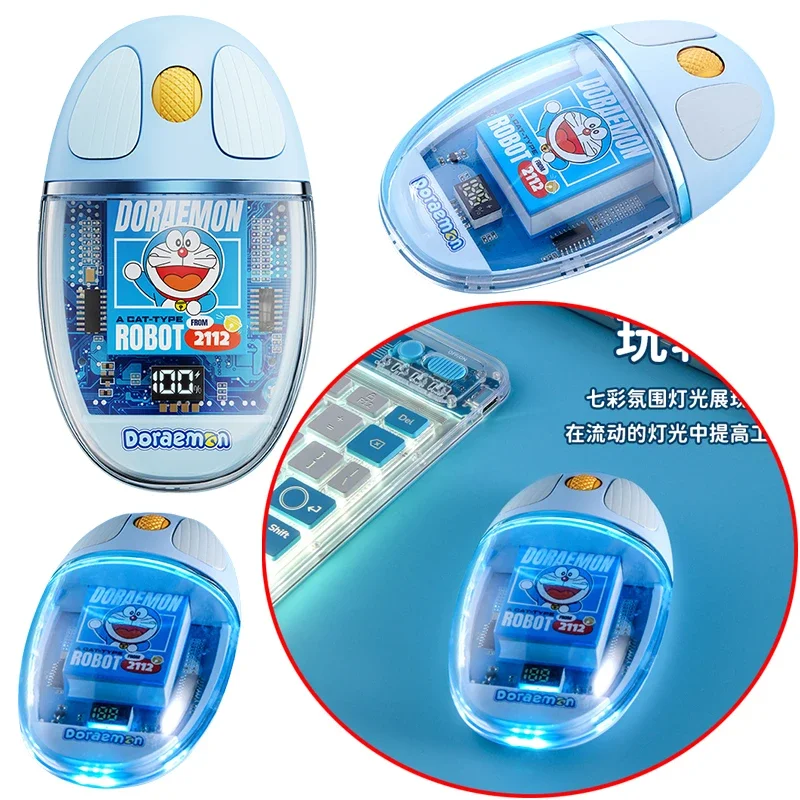 Doraemon Transparent Wireless Bluetooth Mouse Anime Characters Ultra Thin Silent Gaming Mouse Cute USB 2.4G Mouse IPad Laptop