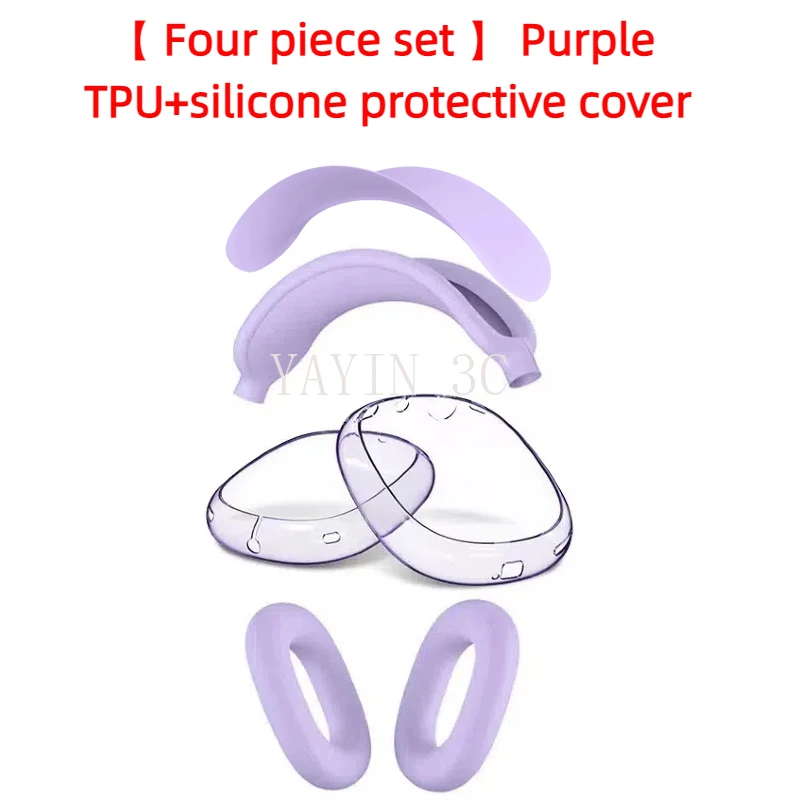 2025 New AirPods Max/2 Pink purple Color Silicone Protective Cover TPU Transparent Case Four piece suit anti fall and dust-proof