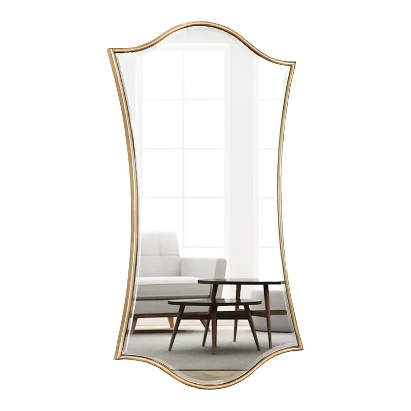 Classic Luxury Hanging Mirror Fan Shape Entryway Mirror Gold Metal Frame Wall Mirror For Bathroom Vanity