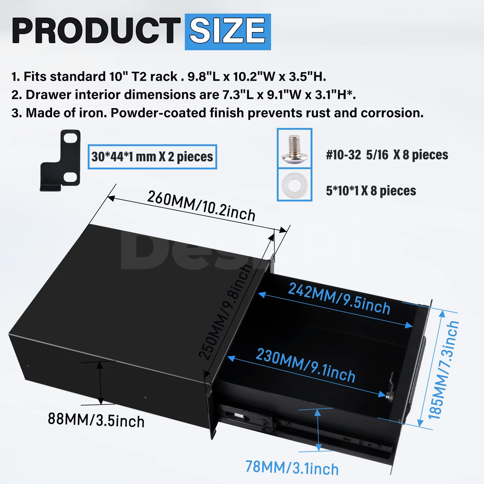 DeskPi RackMate 2U Rackmount Laci Dapat Dikunci, Rak Casing Kabinet Server 10 Inci untuk Kabinet Server T2
