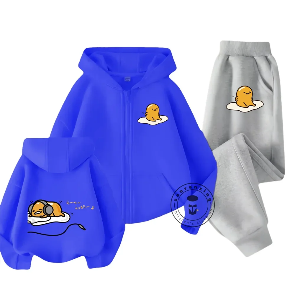 Gudetama Anime Hoodies Zipper Set Casual Fashion Sports Top Coat Pants Spring and Autumn Season