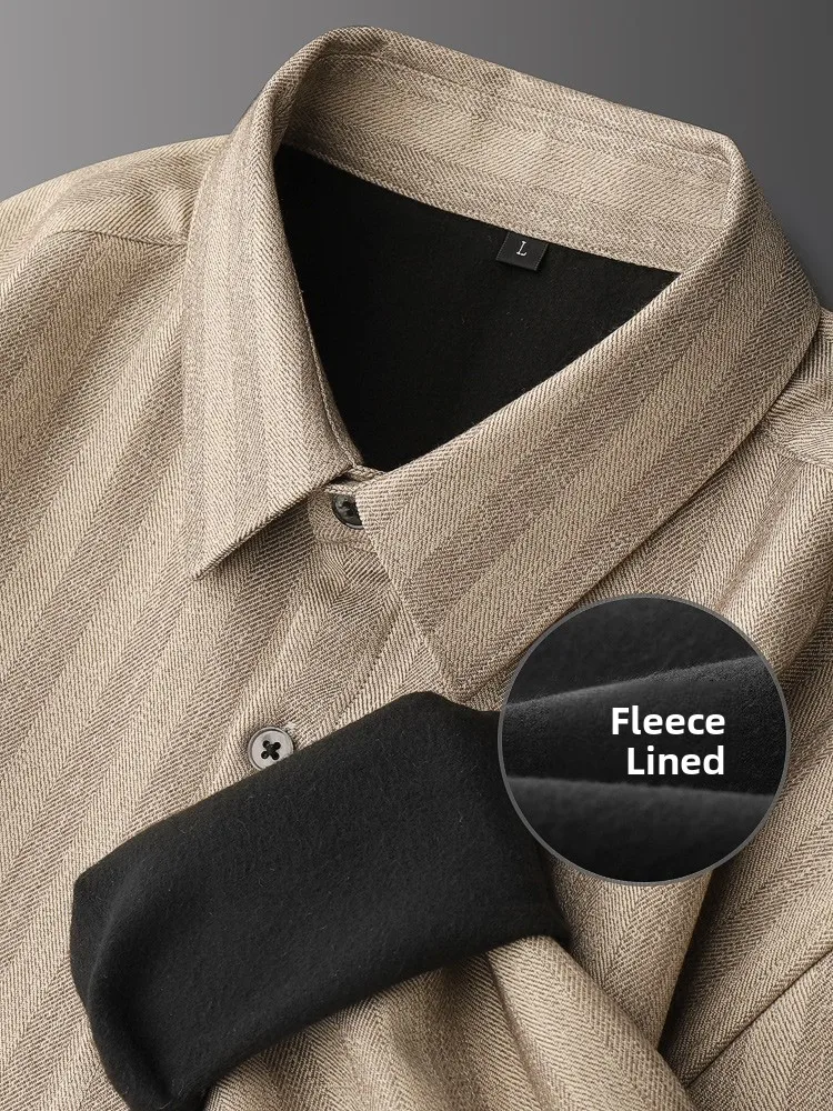 

Мужская терморубашка с подогревом и флисовой подкладкой, с длинным рукавом, не мнущаяся, зимняя, модная, деловая, повседневная, в полоску, для молодых мужчин