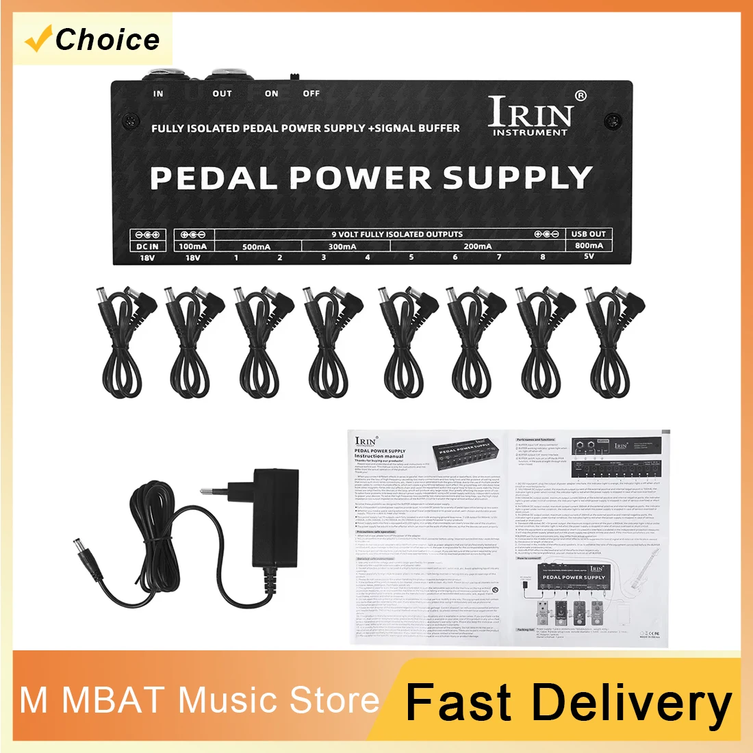 

IRIN PW-2 PEEDAL Блок питания для педали эффектов 10-канальная многоканальная изоляция 9 выходов Пятитоковая защита от потоков Часть гитары