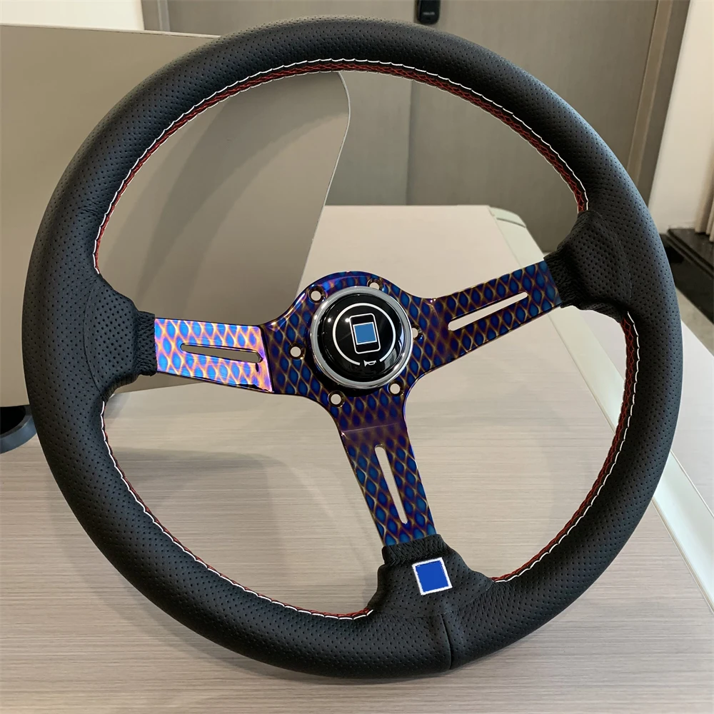 N Brand 350MM Racing Car Modification Steering Wheel70mm Deep Bracket Microfiber Leather Racing Steering Wheel With PCD 74mm