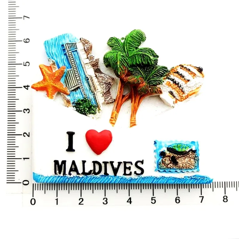 3pcs/set Magnetic Fridge Magnet Souvenir Maldives Travel Ocean Tourist Souvenir Resin Painted Magnets for Refrigerator Decor