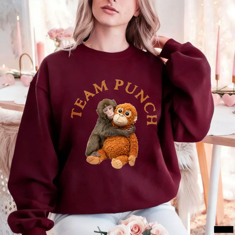 

Playful Realistic Monkey Plush TEAM PUNCH Pullover Sweatshirt Trendy Casual Wear Cozy Nostalgic Team Inspired Lover Pullover
