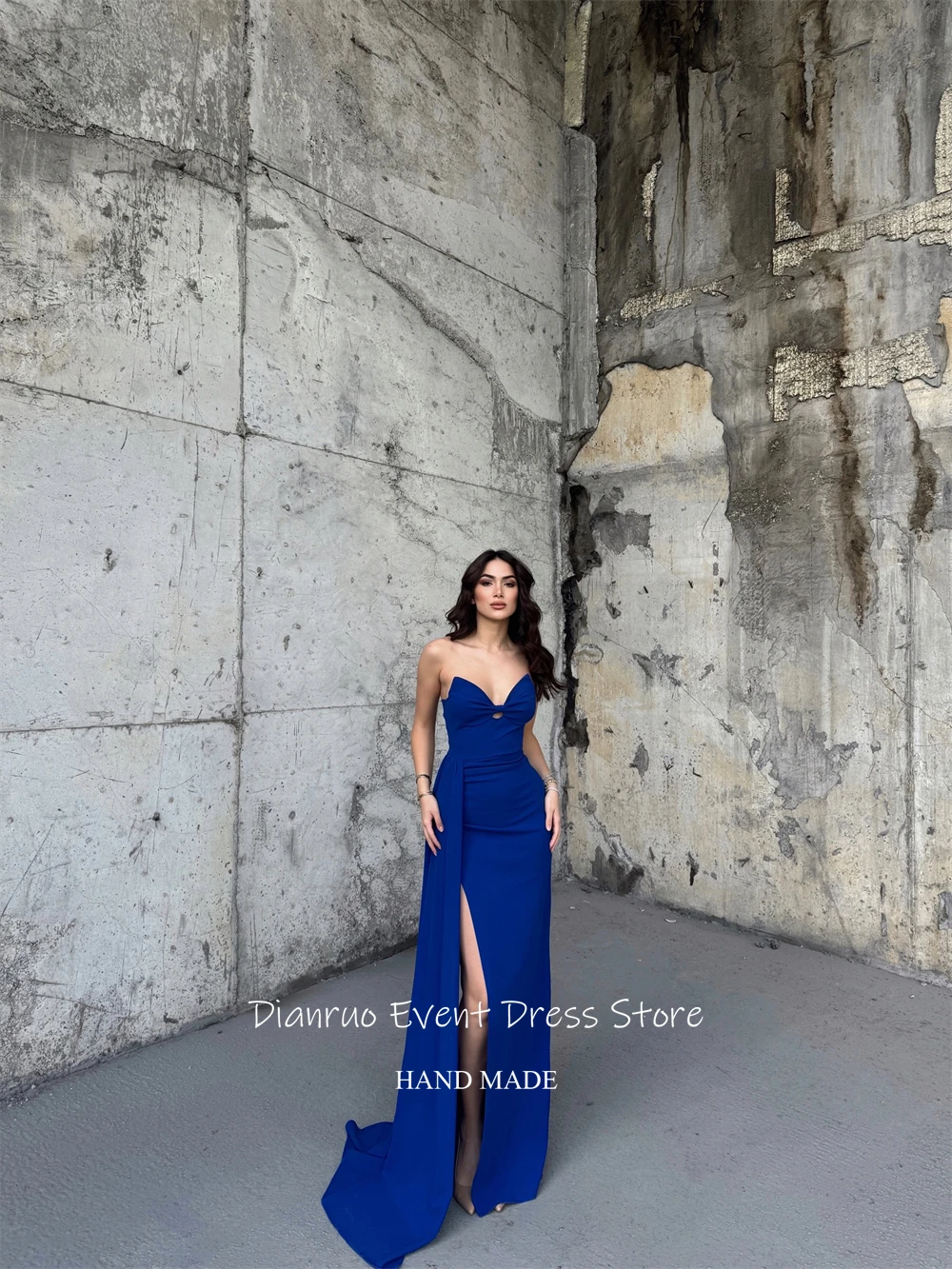 디안루오 로얄 블루 스위트하트 이브닝 드레스 우아한 새틴 로브 드 소와레 사이드 슬릿 레이스업 백 드레스 2025 여성 맞춤 제작