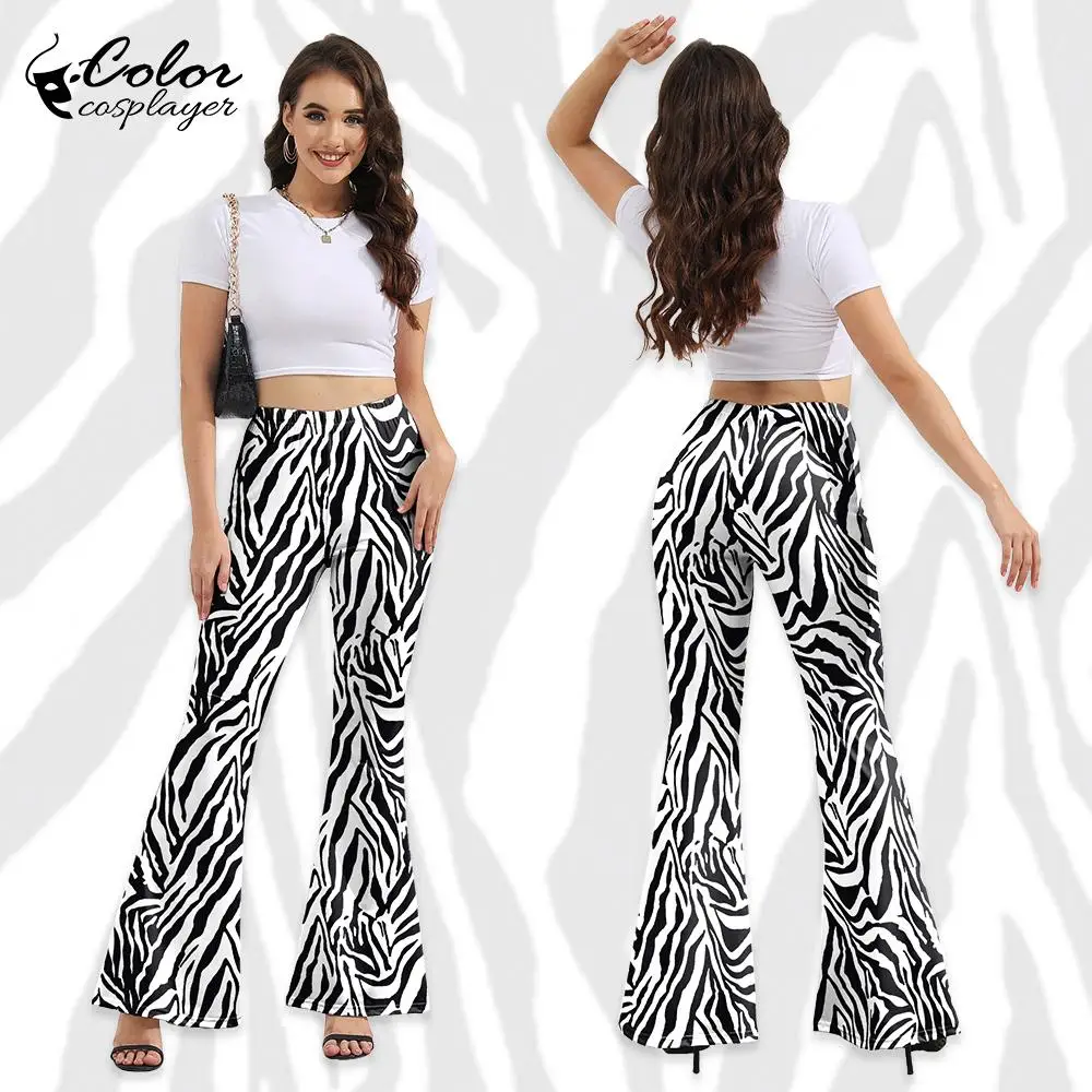 

Color Cosplayer Modern Dance Pants Zebra Stripes Flared Pants 3D Printing Dancing Trousers Dancers Stage Elastic Waist Costumes