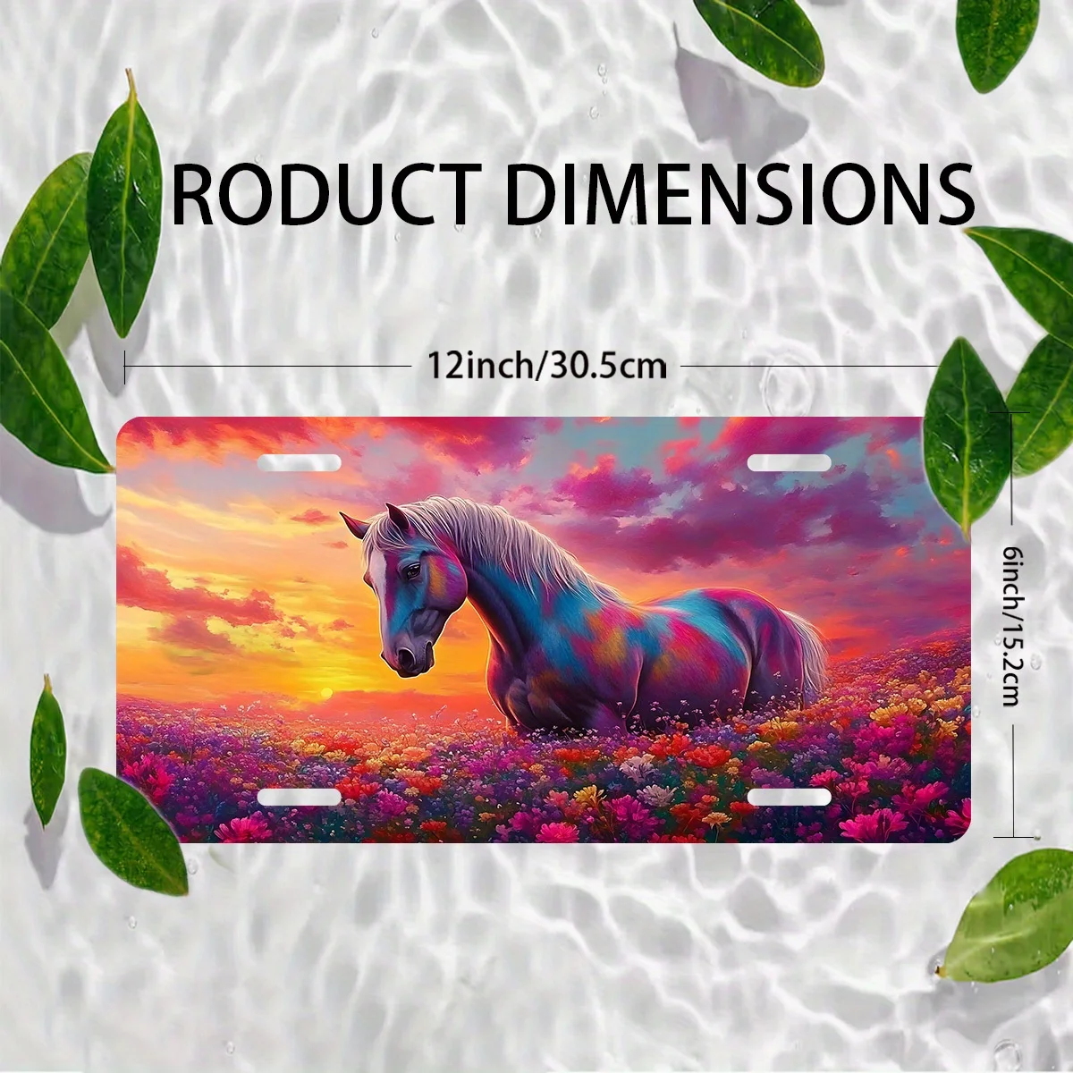 Colorful Horse Sunset Field License Plate Frame Rust Proof Decorative Tag Cover
