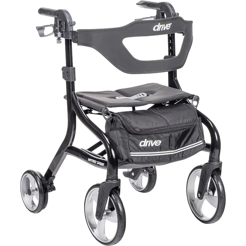 Drive Medical Nitro Sprint Foldable Rollator Walker with Seat, Standard Height Lightweight Rollator with Large Wheels