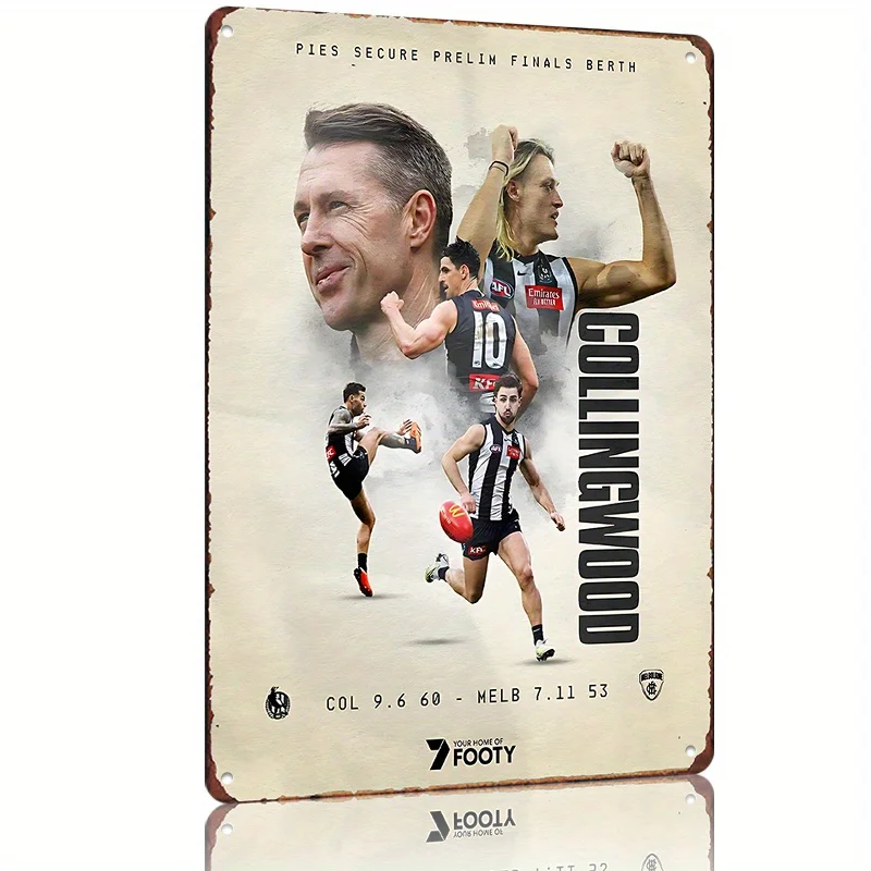 Collingwood AFL Team Victory Poster - Official Merchandise, Metal Tin Sign, Vintage Wall Art for University, Bar, Cafe, Ga