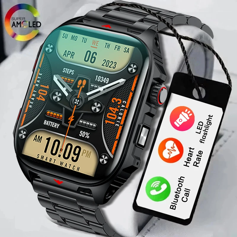

New Military Outdoor Smart Watch Men IP68 Waterproof LED Flashlight 400 mAh Battery Health Monitoring Bluetooth Call Smartwatch