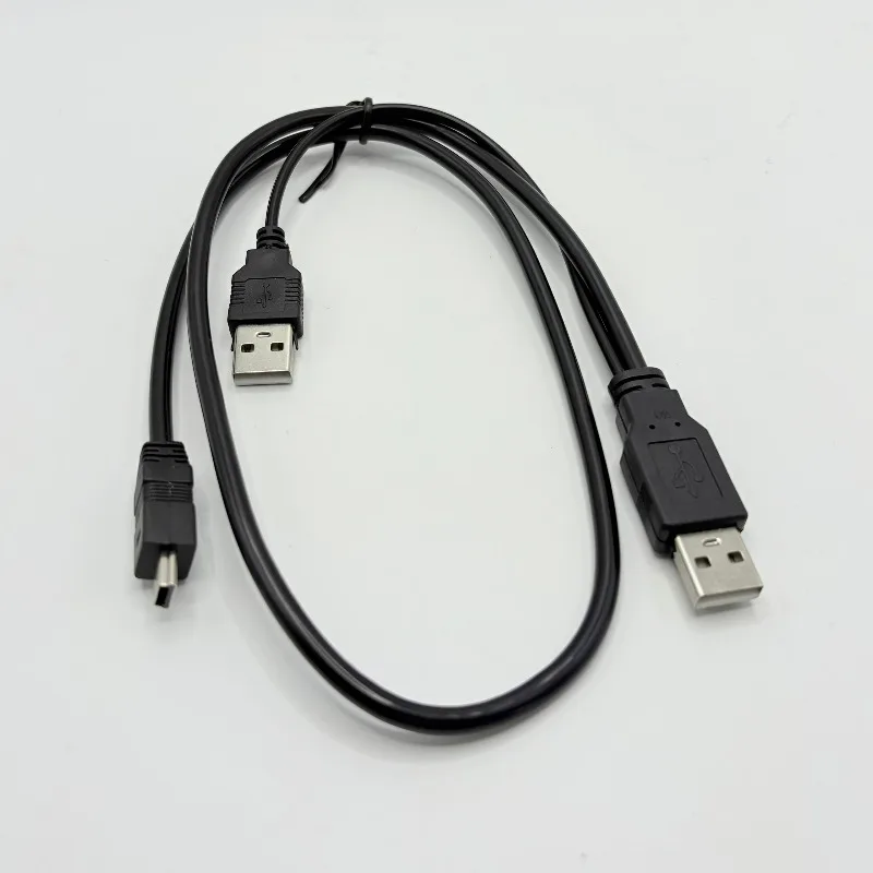 

2 in 1 USB 2.0 Double A Type 2A Male to Mini 5 Pin Male Y Cable For 2.5" Mobile Hard Disk Drive HDD Date Cable Portable Wire