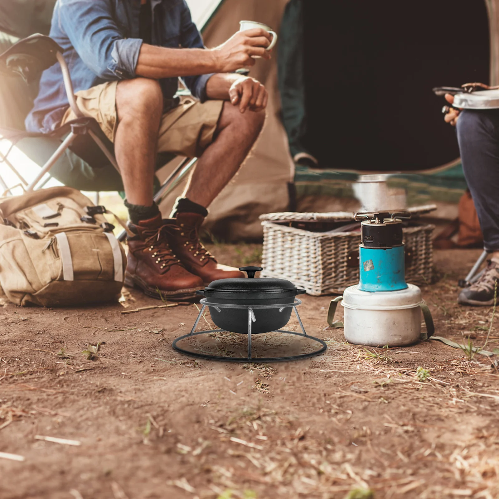 

1pc Camping Pot Rack Multifunctional Iron Wok Support Stand For Outdoor Firewood Cooking Heavy Duty Stove Pan Holder Bbq Tool