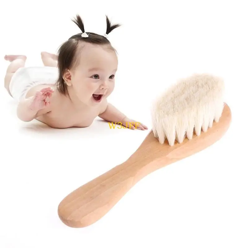 

W3JF Baby Natural Wooden Boys Girls Soft Wool H Brush for Head Comb Infant for Head Massager Portable Bath Brush Comb For Kid