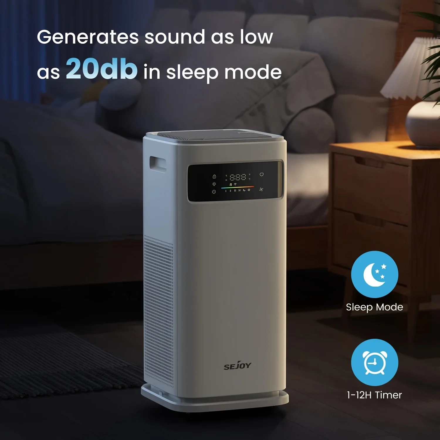 Sejoy สมาร์ทเครื่องฟอกอากาศ HEPA Filter ขนาดใหญ่คุณภาพสูง APP Control WiFi เครื่องฟอกอากาศสําหรับ Home ได้ถึง 2500 Sq.ft