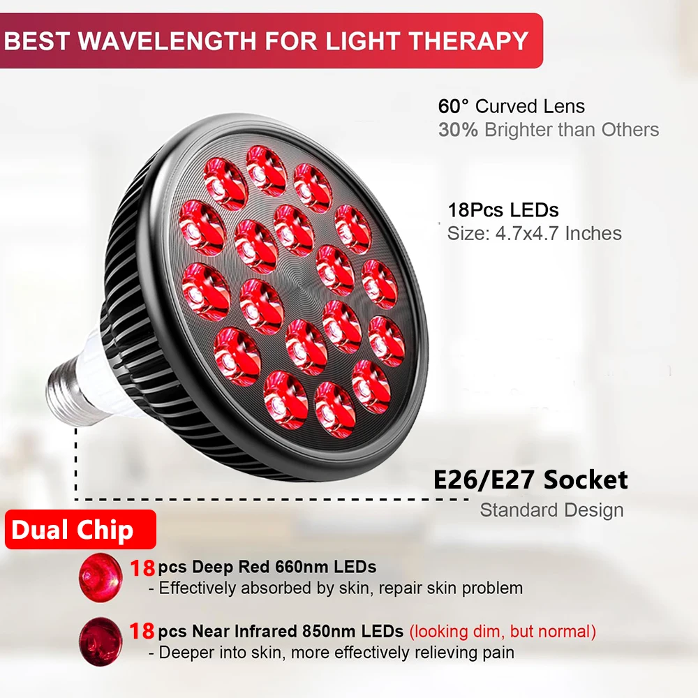 54W LED Red and Infrared Light Therapy Lamp 660nm&850nm for Face Body Skin Care Pain Relief  Device