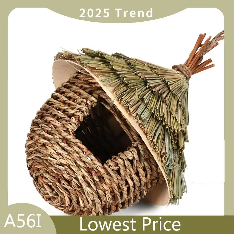 

A56I Top Bird Hanging Grass House Outdoor Hummingbird Nest Bird House Bird House Hanging Straw Bird Nest