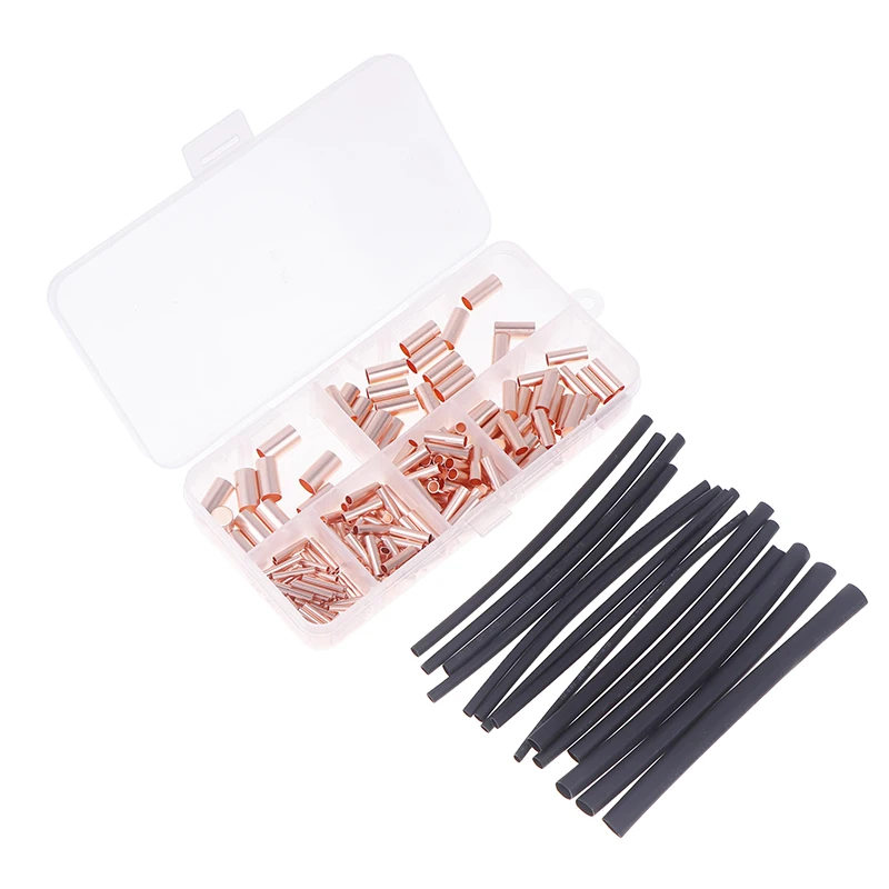 210Pcs Wire Ferrules Kit Copper Crimp Connector Copper Connecting Pipe Non Insulated Electrical Butt Terminal Assortment Kit