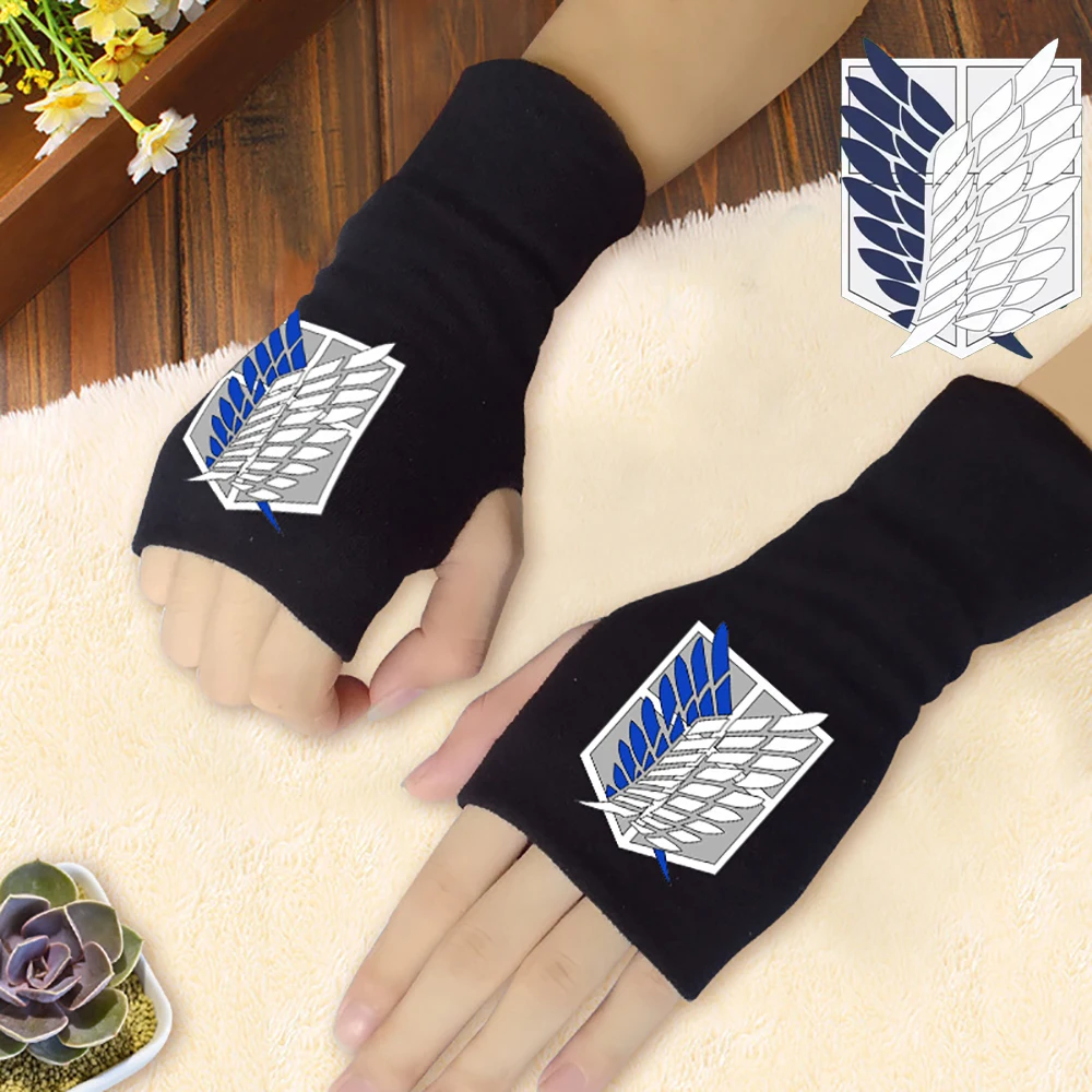 

Anime Attack Titaner Wings Of Liberty Luminous Mitten Half Christmas Birthday Gift New Wave Cosplay Leaky Finger Gloves