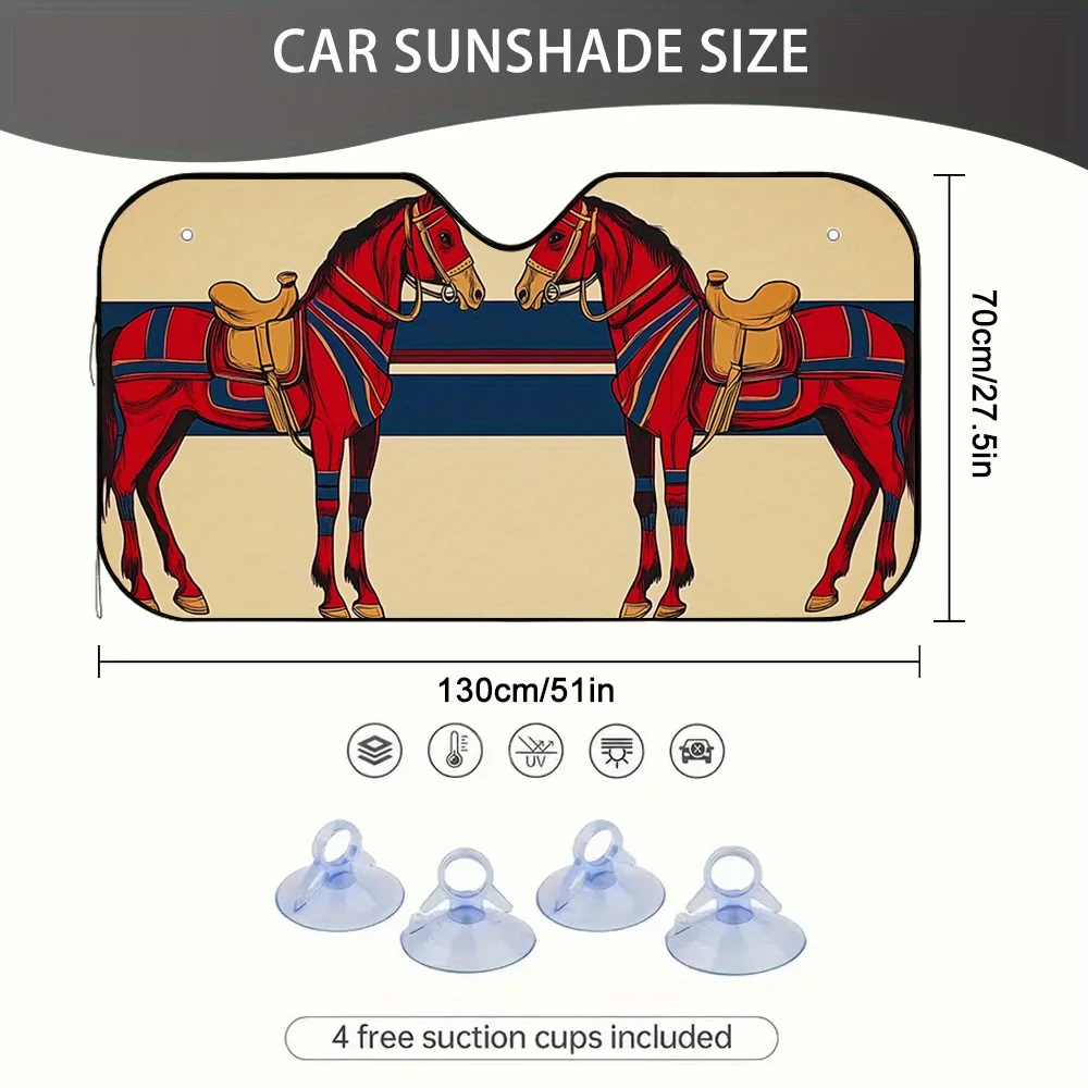 1pc Red Horses Dual Dance Car Sun Visor, Great For Ride-share Drivers And Delivery Routes, Maintains A Fresh Interior And Comfor