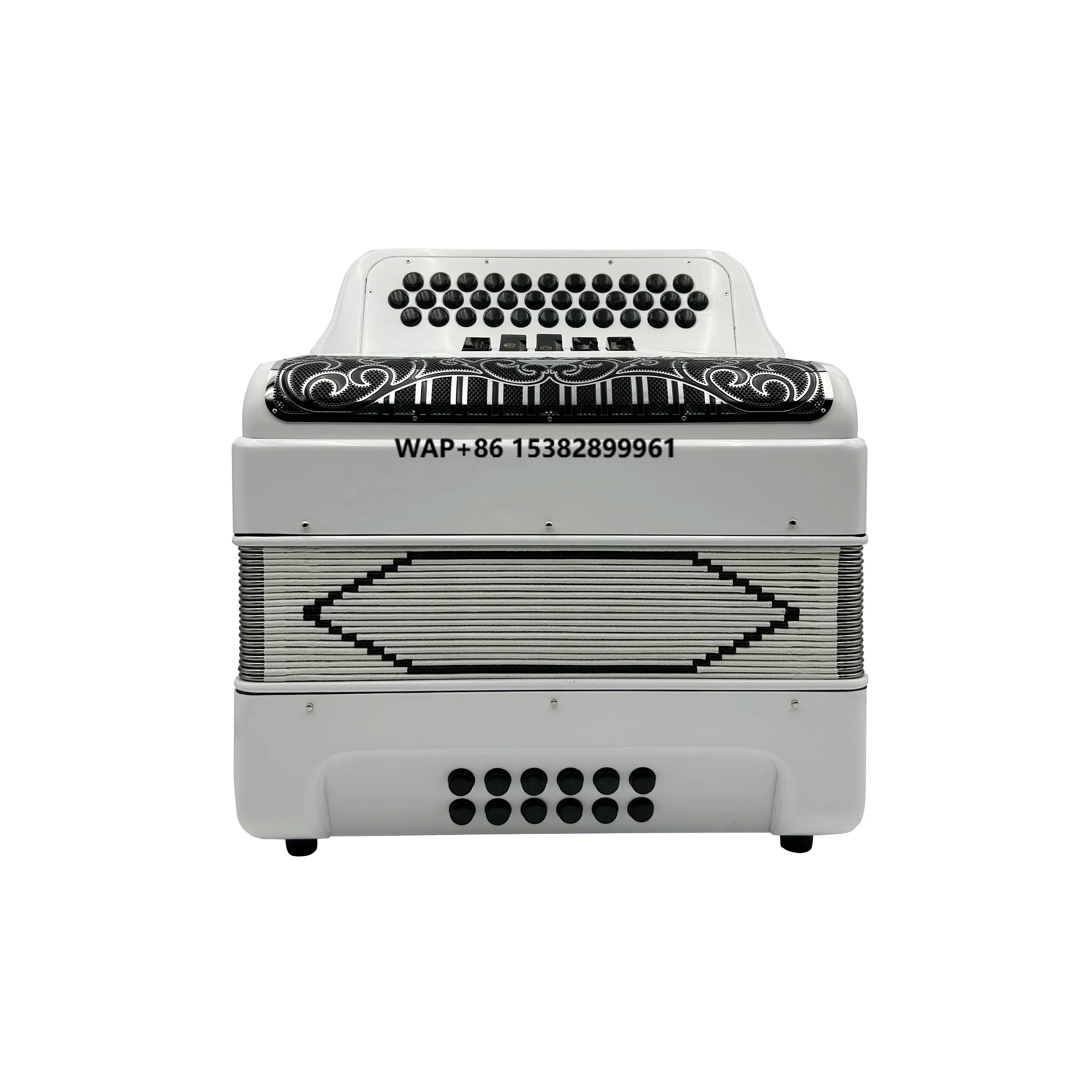 SEASOUND JB3412D Professional 34 Buttons 12 Bass 5 Registers Bright White Accordion Black Silver Grill Portable Hard Box