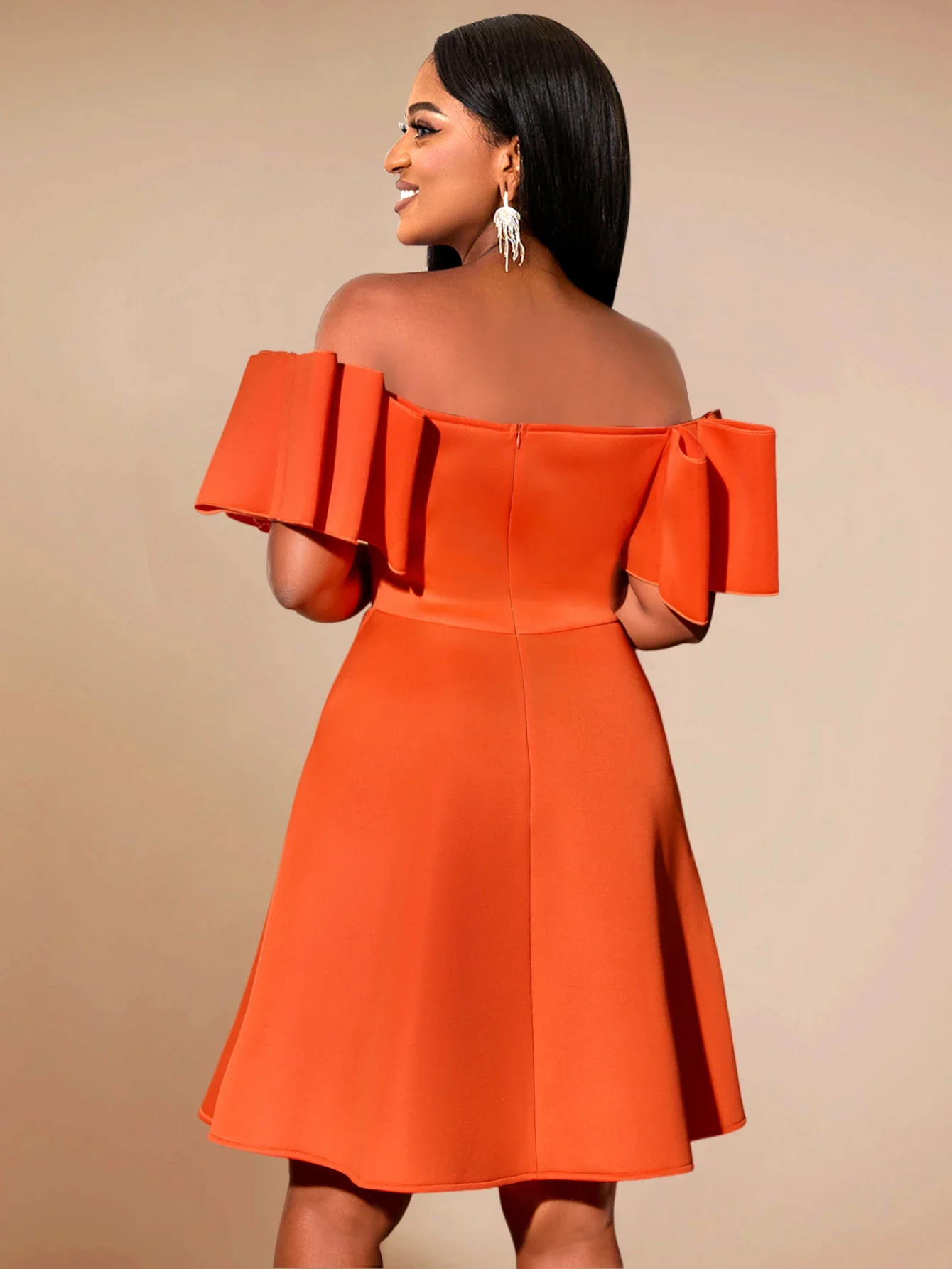 Orange Sexy Party Dresses for Women Off Shoulder Short Sleeve Backless High Waist A Line Birthday Wedding Guest Event Gowns 3XL