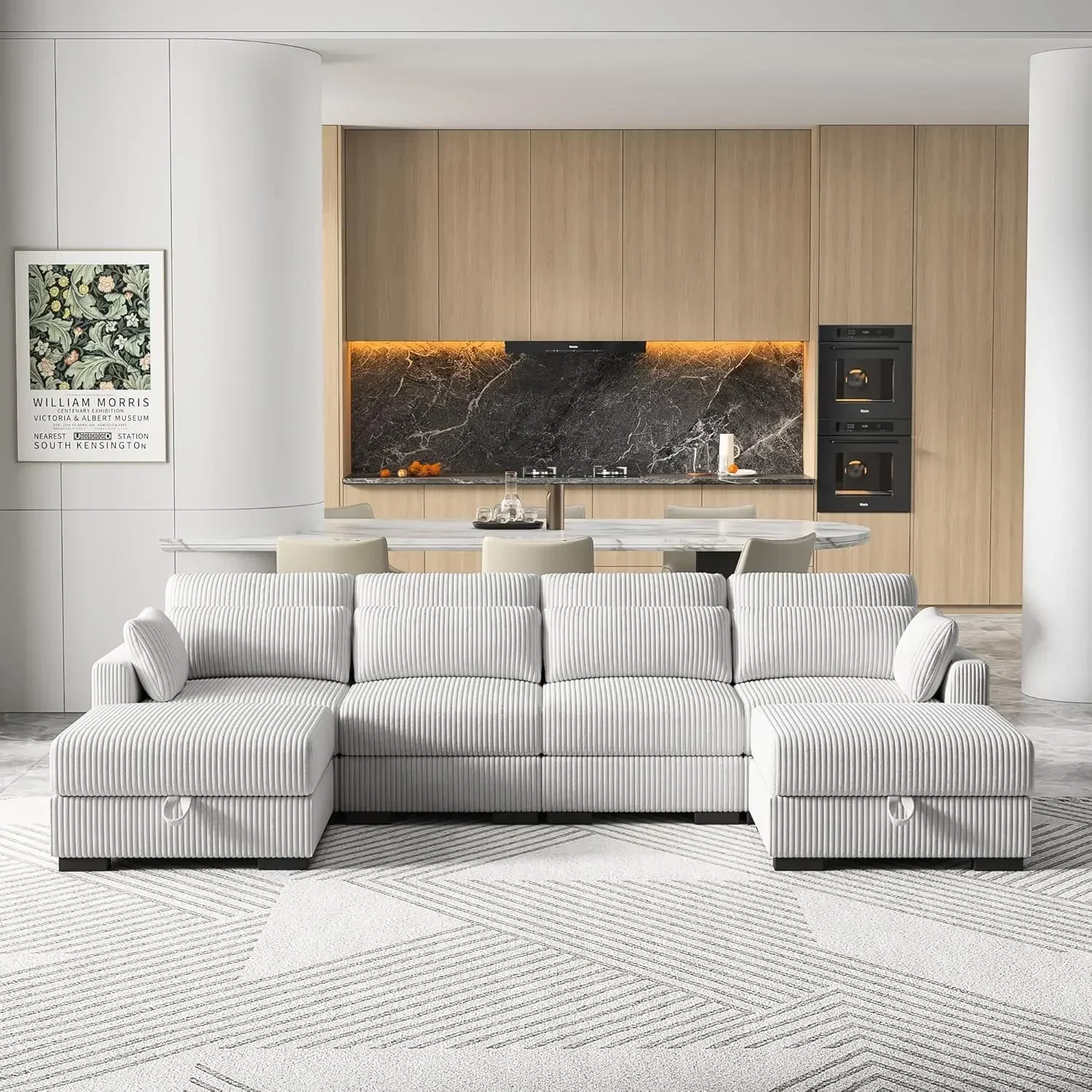 

Corduroy Sofa Couch with Pillows, Seat Convertible U Shaped Sofa Couch with Storage and Chaise for small Apartments