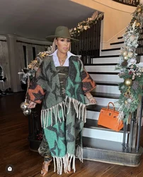 African Women Winter Fashion Printed Loose Open Front Sweater Oversized Kimonos European Lady Streetwear Comfortable Cardigans