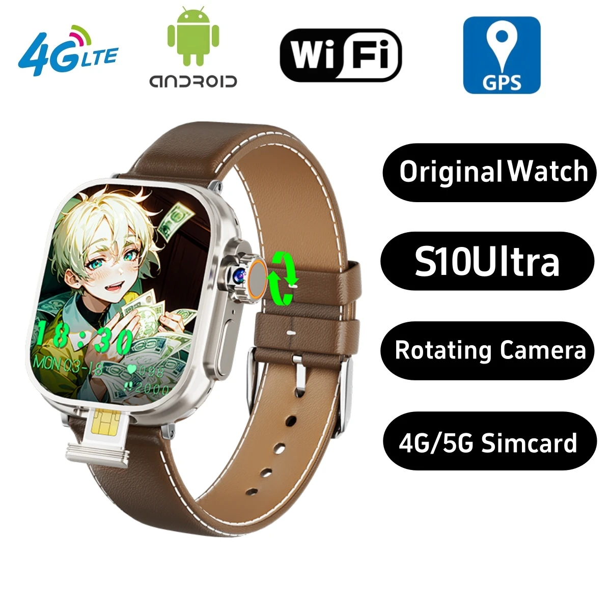 

S10 Ultra Max Smartwatch 4G Android 10 2,26 дюйма Amoled Поворотная камера Видеозвонок GPS WIFI Приложение Загрузка Google Player Смарт-часы для мужчин