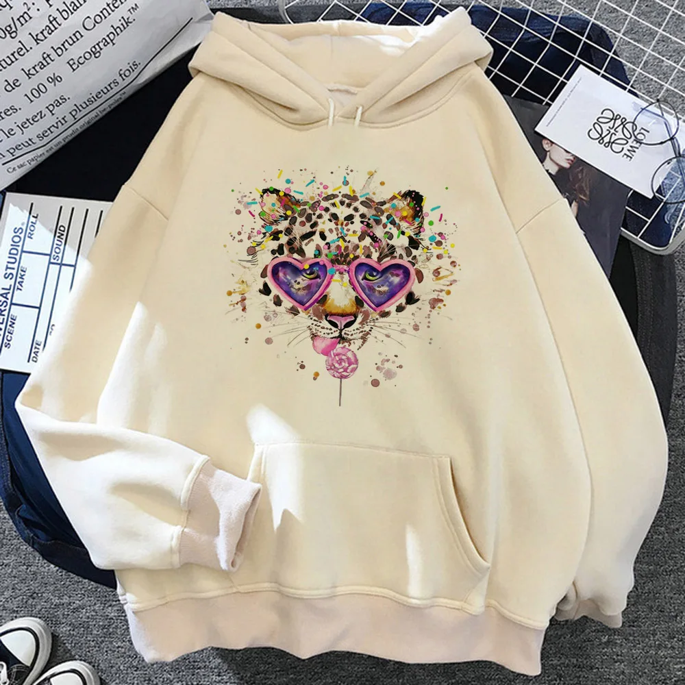 Leopard Print Love hoodie athleisure graphic casual wear designer female tracksuits hoddie Y2K youthful designer winter