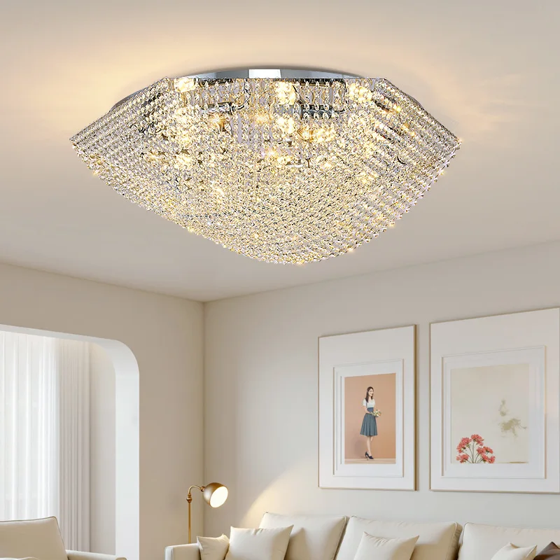 Modern Bedroom Crystals E14 Ceiling Lamp Lustre Lamp Steel Led Silver Lights Art Deco Led Ceiling Chandelier Lighting Fixtures