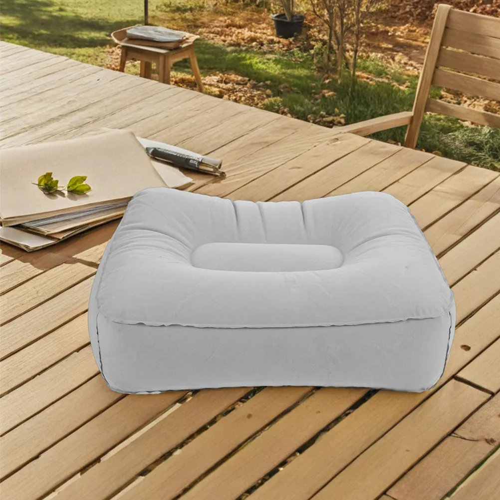 2Pcs Inflatable Foot Stool Ergonomic Soft Flocked Fabric PVC Foot Rest Pillow for Travel Plane Car Train Camping Office Home