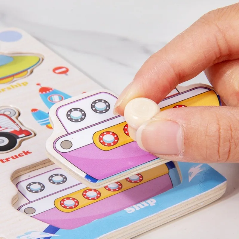 Montessori Wooden Puzzles for Children Animal Fruit Hand Grab Board Cognition Jigsaw Puzzle Game Learning Educational Toys