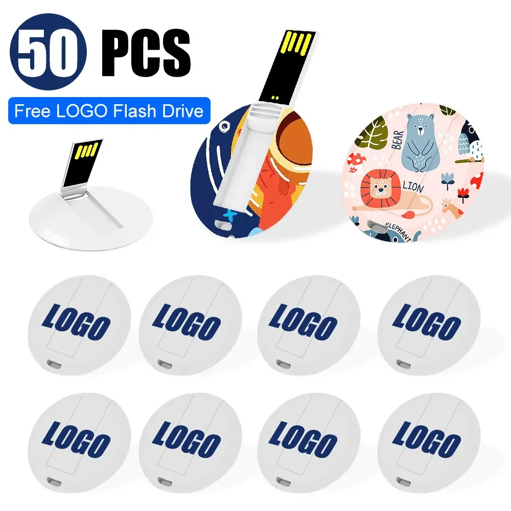 50 buah LOGO perusahaan sesuai pesanan, kartu kredit USB Flash Drive 8GB 16GB 32GB 64GB stik memori Pen Drive