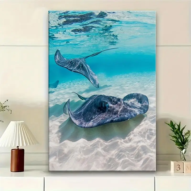 (No frame)2D Flat, 2D Flat Vivid Scene of Fish Tails Swimming, Solid Wood Frame, Suitable for Living Room, Office, Courtyard