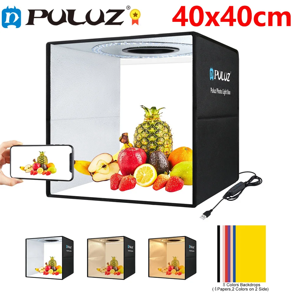 PULUZ 25 30 40 cm Photo Studio Box Portable Lightbox Photo Shooting Tent Box Kit 6/12 Color Backdrop Photo Light Box Softbox Kit