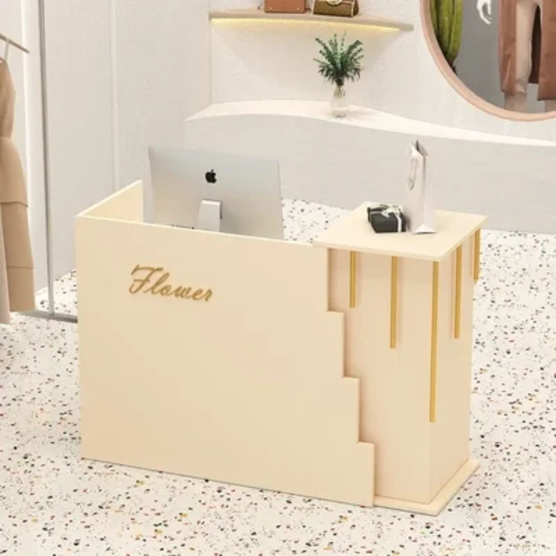 

Furniture Luxury Modern Beauty Salon Storage Counter Reception Clothes Gold Floaoting Shelf Escritorios De Oficina Shop Bar Spa